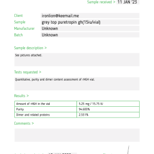 Grey Top Puretropin gh HPLC testing 2023
